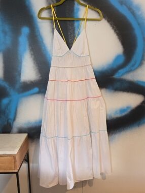 STAUD White Dress with Red Logo Tag